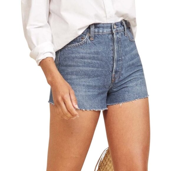 New Reformation Charlie High Rise Jean Shorts Size 26 In Iskar Wash Blue Cut Off - Picture 6 of 13